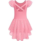 Zaclotre Girls Ruffle Sleeve Ballet Leotard with Skirt Criss-Cross Back Dance Dresses Outfit
