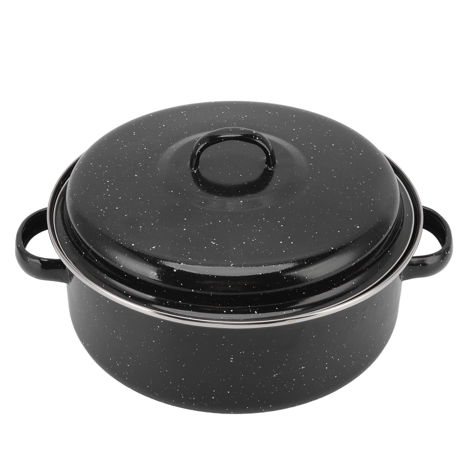 Non-Stick Roasting Tin with Removable Lid, Self Basting Enamel Roaster, Black Speckled Finish Household Non Stick BBQ Pot Roast Pan with Lid for Roasted Sweet Potatoes Chestnuts(26CM)