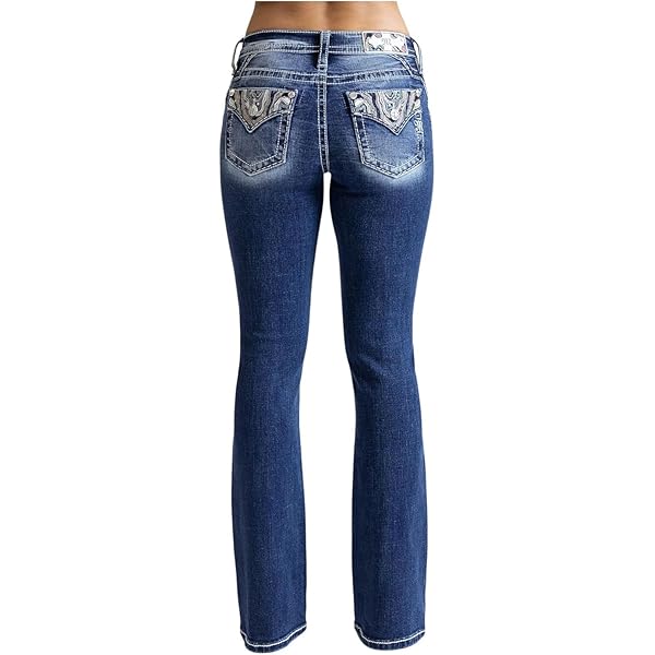 Miss Me Women's Saddle Stitched Nora Faux Flap Pocket Mid-Rise