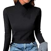 XNC Women's Fall Winter Long Sleeve Turtleneck Brown Plain T Shirts High Stretch Mock Neck Warm Underwear Pullover Fit Tees