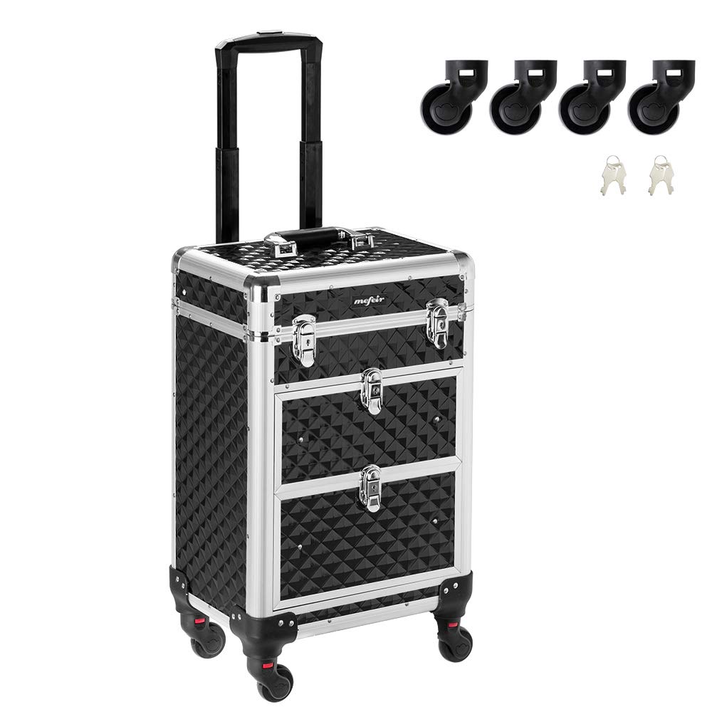 Mefeir Rolling Makeup Train Case Aluminum Cosmetic Luggage