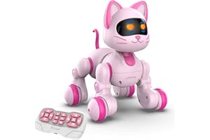 STEMTRON Programmable Remote Control Robot Cat Robot Dog for Kids, Interactive Robotic Dog Robotic Cat, Robo Dog Robo Cat, RC Robot with Touch Sensing, LED Eyes, Dance & Music