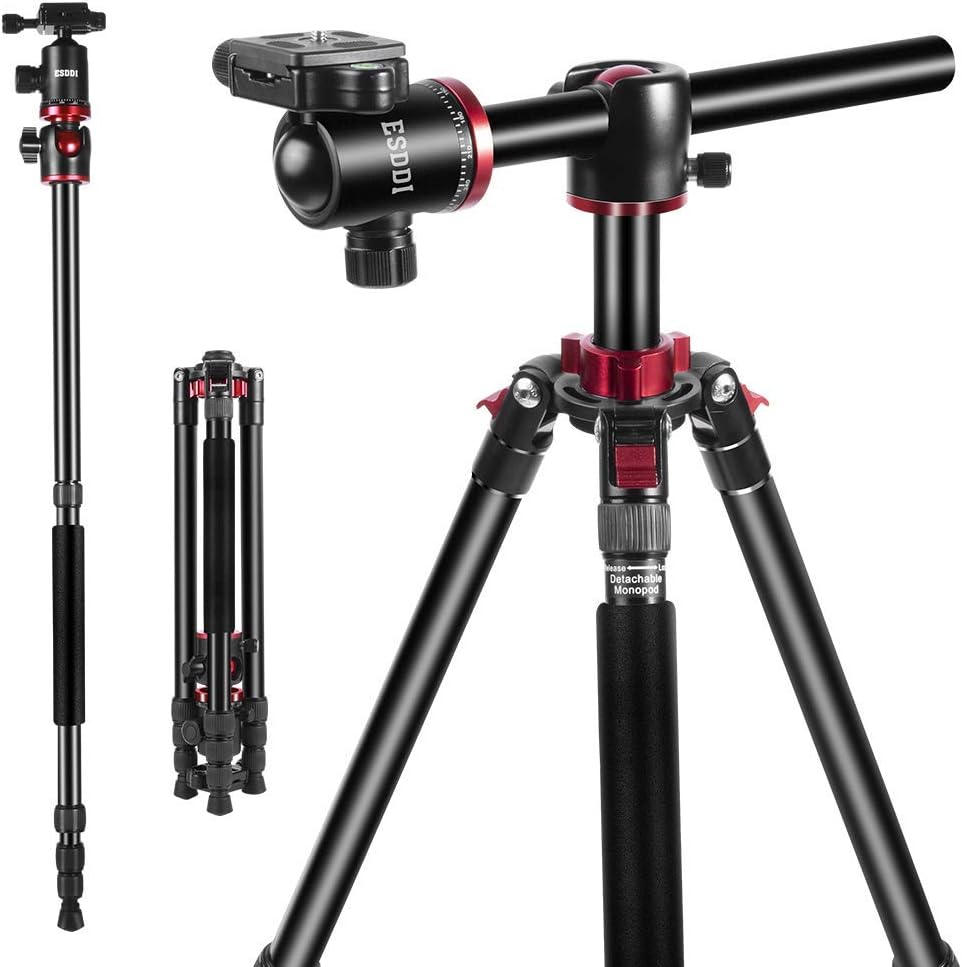 ESDDI Camera Tripod 75 inches Travel Tripod with Aluminium Alloy Material 360 Degree Ball Head and Transverse Center Monopod for Canon Nikon Sony Pentax