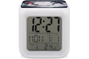 FekiLoot Ice Hockey Art Alarm Clock Night Light Alarms for Bedroom Smart Digital Alarm Clock LED Display Clocks with 7 Colorf