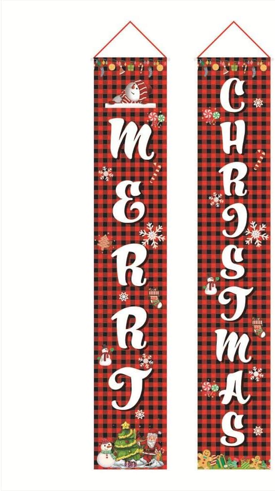 Merry Christmas Banner, Durable Reusable Oxford Cloth Banner Flag Couplet Front Door Curtain Banner Christmas Decoration