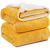 KAWAHOME Sherpa Fleece Blanket for Bed - Extra Warm and Heavy Thick Blankets for Winter, Super Soft 500GSM Plush Blanket, King Size 108" X 90" Yellow