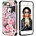 iPhone 8 Plus Case, iPhone 7 Plus Floral Case,DUEDUE Protective 2 in 1 Shockproof Slim Synthetic Leather Girly Hard PC Back TPU Bumper Case for iPhone 8 Plus/7 Plus Art Flower for Women/Girl,Rose Gold