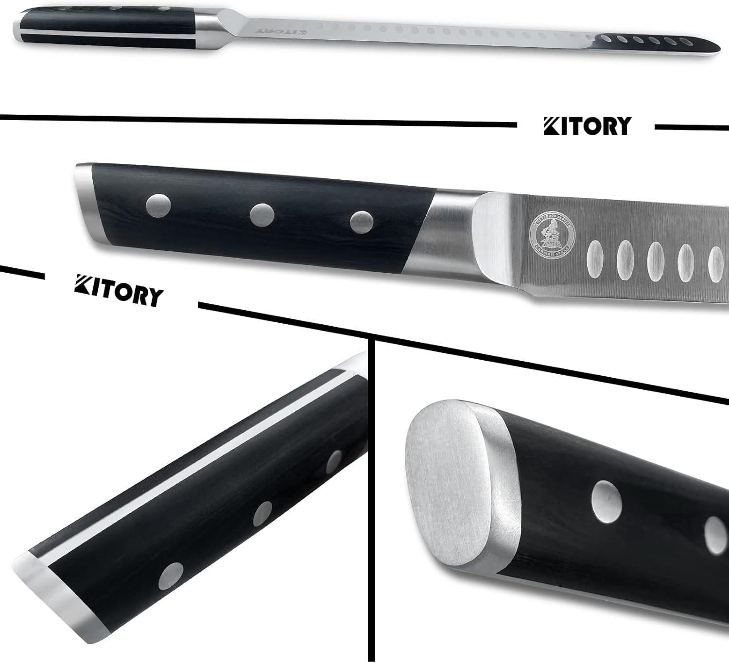 Kitory Schinkenmesser 30cm Tranchiermesser Brisket Messer aus Deutschem hochwertigem Edelstahl, Scharfe Aufschnittmesser mit Ergonomischem Pakkaholz Griff mit Geschenkbox 9