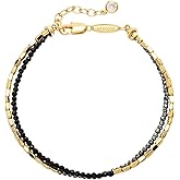 MEVECCO Bead Bracelet for Women Layered Stone Mixed Bracelets 18K Gold Plated Handmade Custom Beaded Charm Chain Bracelet Stack Jewelry Gifts