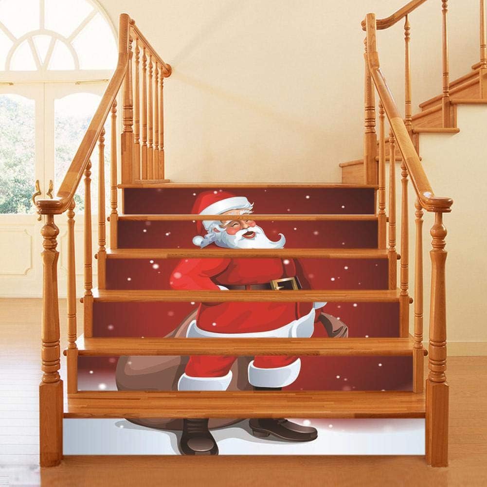 Stair Stickers Christmas Decals 6pcs, Christmas Santa Decals Self-Adhesive Stair Sticker for DIY Home Christmas Decor - 7.1X39.4inches