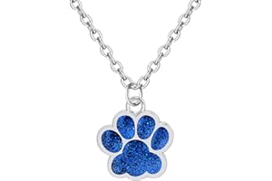 DREUYET Paw Print Necklace for Women Cute Dainty Animal Pendant Necklace Glitter Personalized Colorful Pet Memorial Necklace Dog or Cat Memorial Jewelry Gifts for Cat Mom Animals Lover