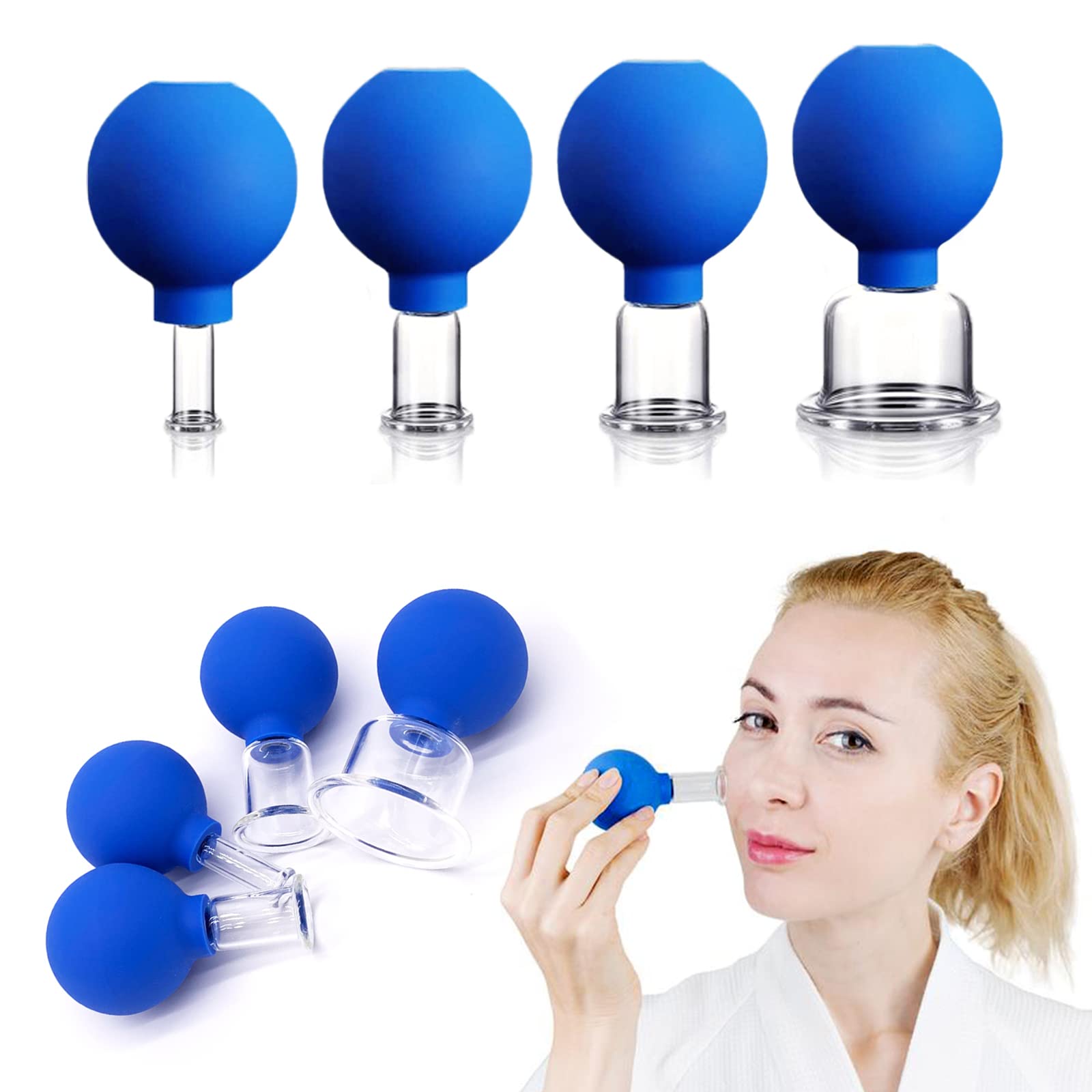 4 PCS Facial Cupping Set | Silicone Vacuum Suction | Cupping Massage Therapy | A Kit for Anti Cellulite, Anti Wrinkle and Instantly Ageless Skin | for Eyes, Face and Body