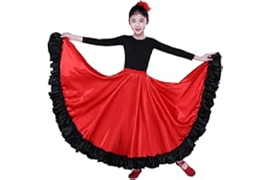 NUPALE Girls Full Circle Satin Belly Dance Skirts for Spanish Flamenco Costume Mexican Skirt
