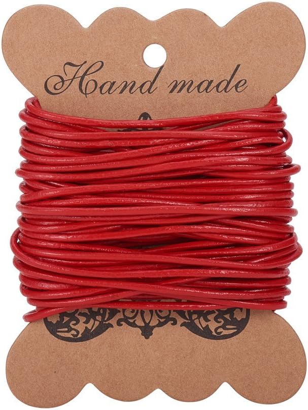 PH PandaHall 1 Roll 2 mm Cowhide Round Leather Cords For Bracelet Neckacle Beading Jewellery Making 10 meter / 11 Yard Red
