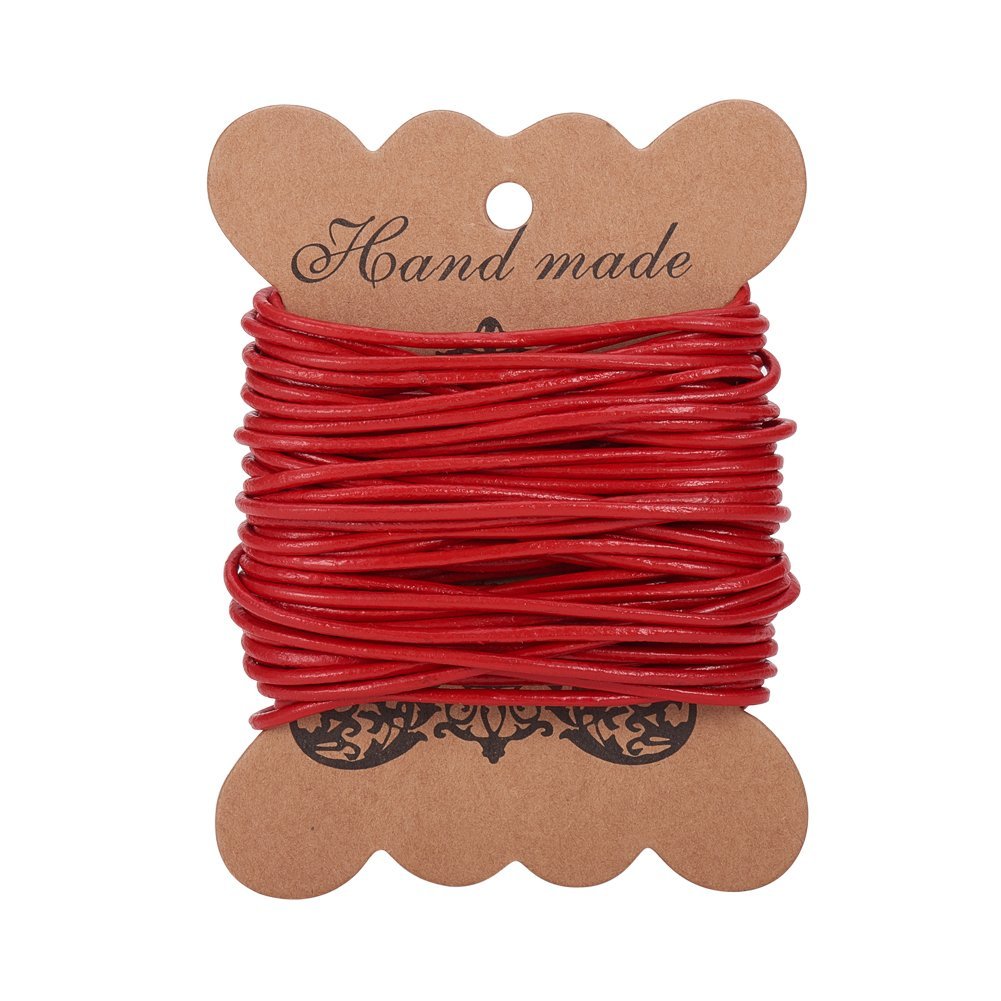 PH PandaHall 1 Roll 2 mm Cowhide Round Leather Cords For Bracelet Neckacle Beading Jewellery Making 10 meter / 11 Yard Red