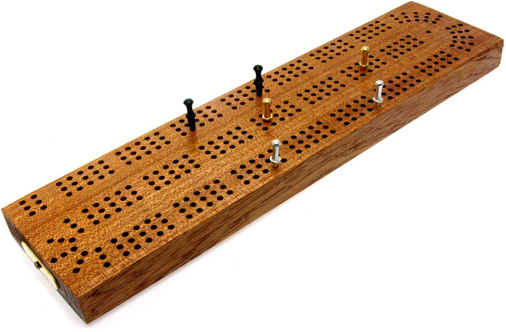 Brimtoy British Made 30cm Solid Hardwood 3 Track Continuous Cribbage Board with Storage for Pegs - Supplied with Metal Cribbage Pegs and Instructions - Adult/Teen Card Game - Handmade