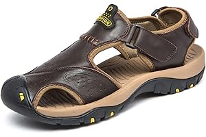 BINSHUN Sandals for Men Leather Hiking Sandals Athletic Walking Sports Fisherman Beach Shoes Closed Toe Water Sandals