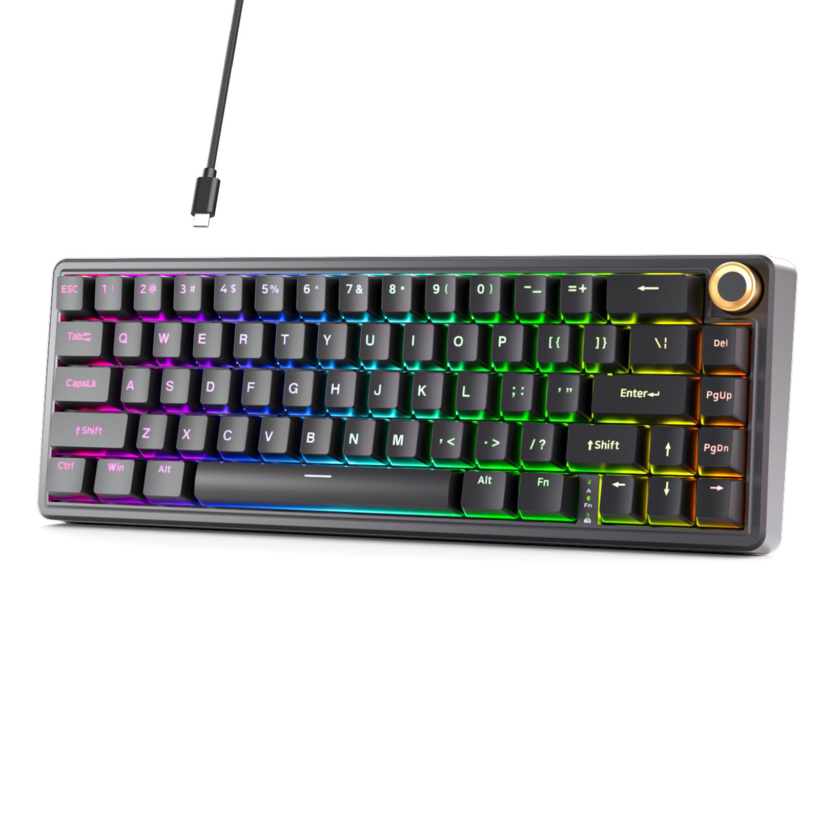DIERYA DK68E 60% Mechanical Gaming Keyboard, Hot Swappable, Pre-Lubed Linear Switches, Gasket Mount, 5-Layer Dampening Foam, Programmable, Volume Knob, RGB Backlit, 68 Keys, Wired, Black