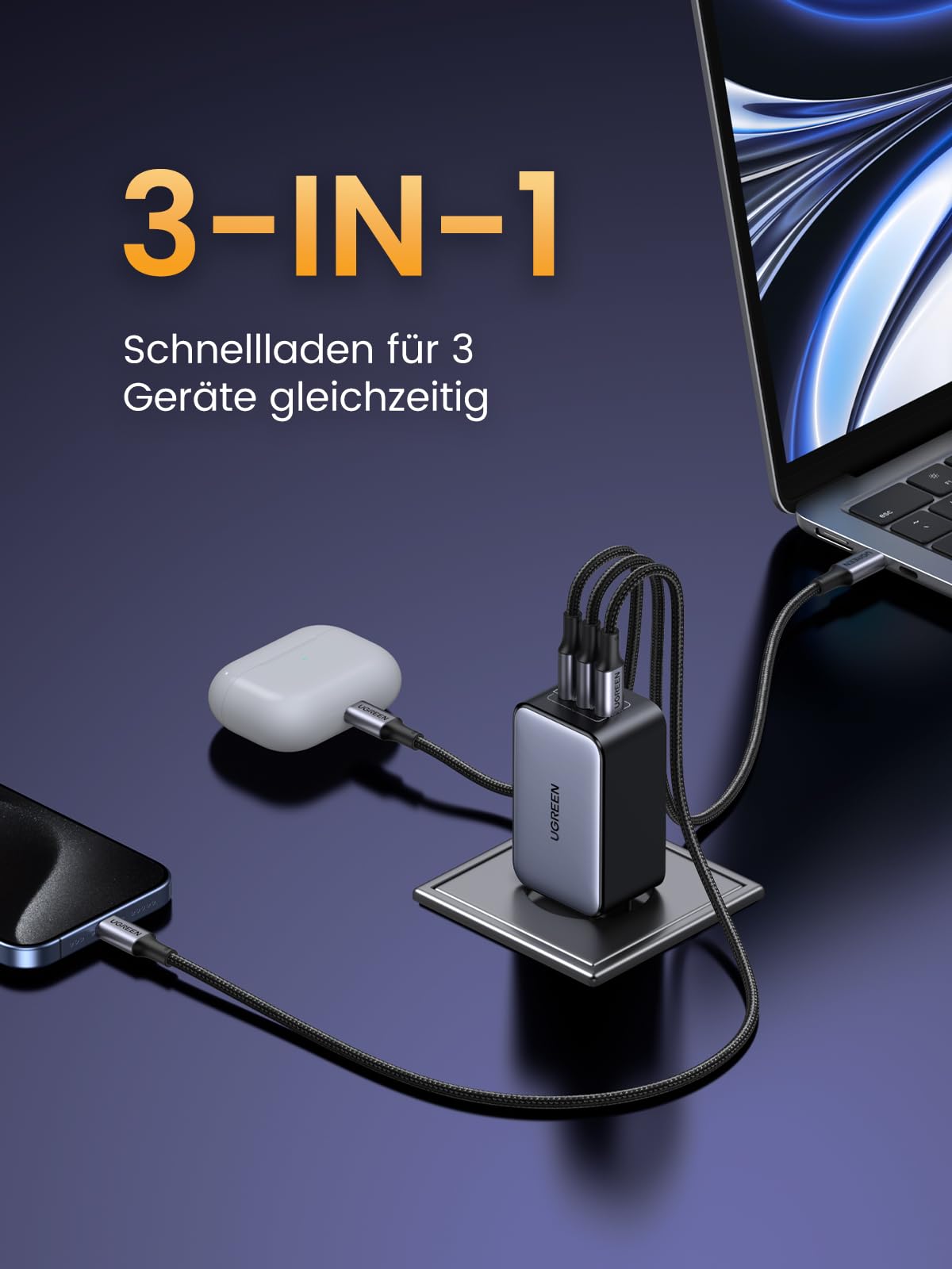 UGREEN Nexode USB C Ladegerät 65W GaN Netzteil mit 3X USB-C-Port Schnellladegerät Kompakt Charger kompatibel mit MacBook Pro/Air, HP Laptop, iPad, iPhone 17, Galaxy S24 4