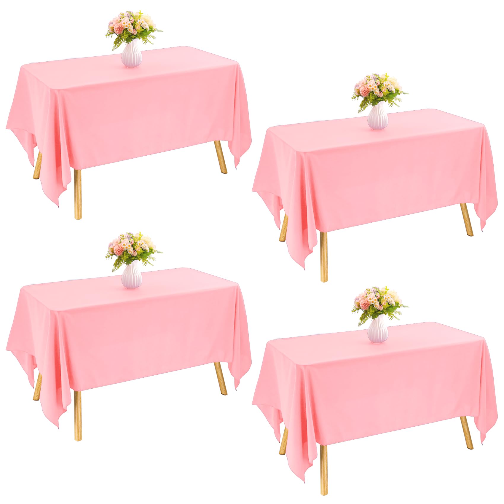 Photo 1 of JALANCY 4 Pack Rectangle Tablecloth 90x132Inch Pink Washable Polyester Table Cover for Wedding Dining Table Buffet Parties Banquet Decoration?Pink?
