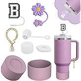 Stanley Cup Accessories Set,Including 2 Pcs 0.4in Straw Cover, 1 Silicone Spill-Proof Stopper Set of 3, 1 Name ID Letter Handle Charm, 1 Silicone Cup Boot Fits Stanley 40&30 Oz Tumbler (B)