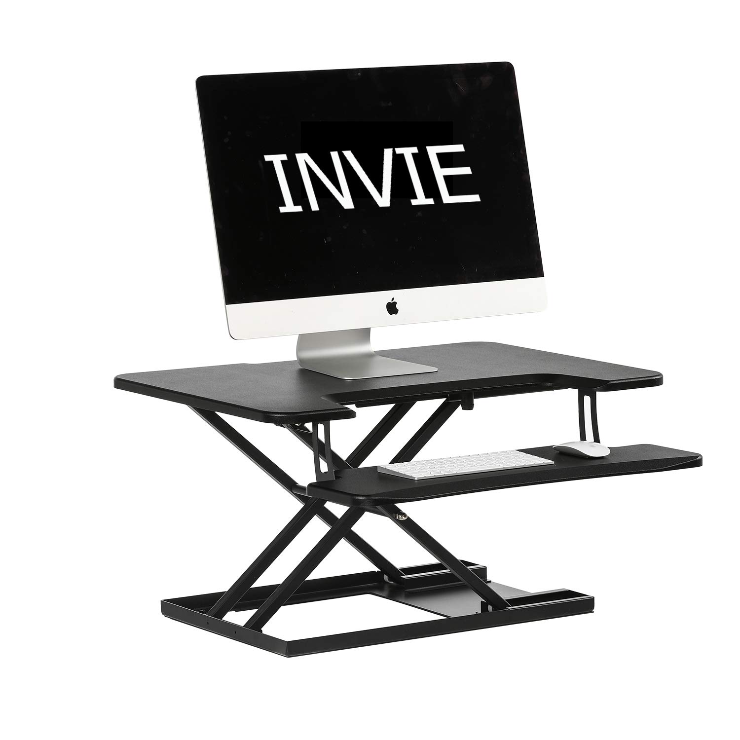 INVIE Adjustable Standing Desk Sit to Stand Gas Spring Riser Converter Desktop Workstation & Removable Keyboard Tray