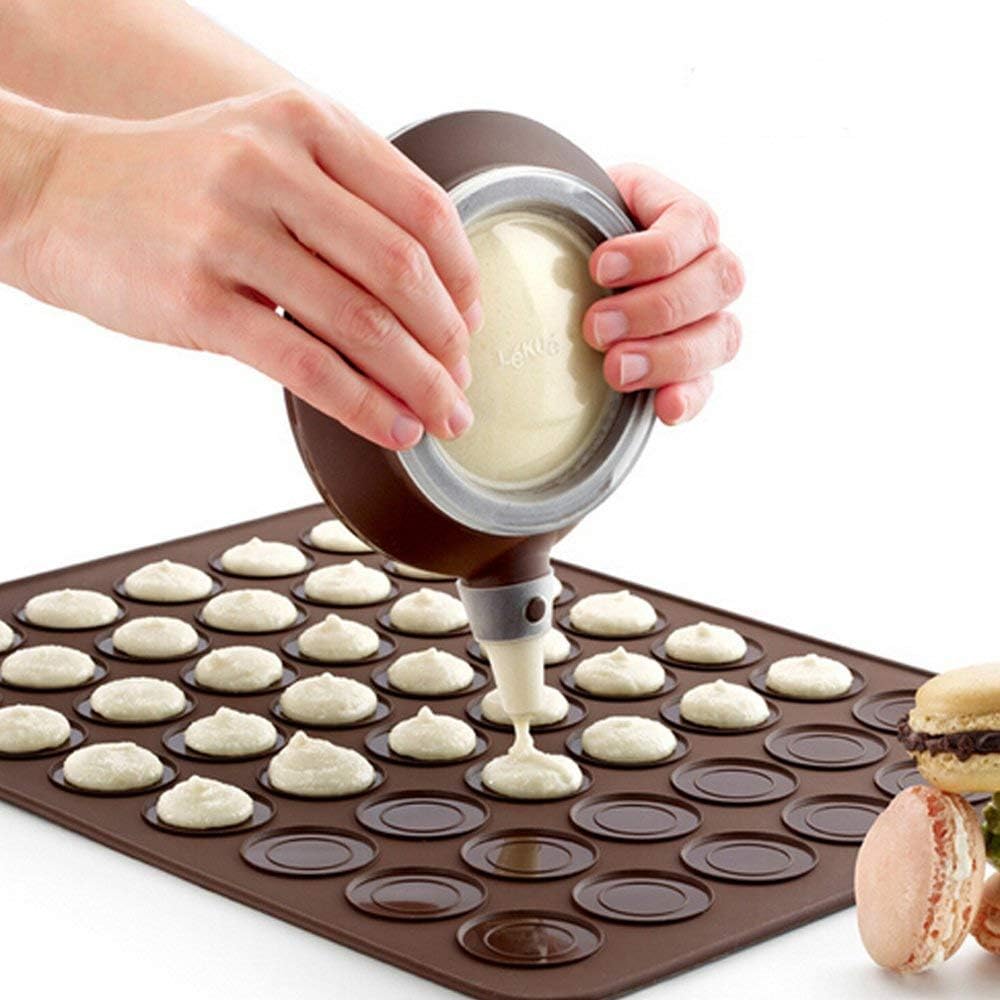 Flipco Silicone Macaron Kit Baking Mold Set of Pastry Baking Mat and Decorating Piping Pot with 2 pcs Nozzles-Crystallove