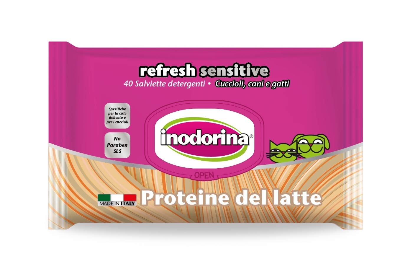 Inodorina Dogs and Cats Cleaning Wipes – Sensitive Milk Protein 40 units.