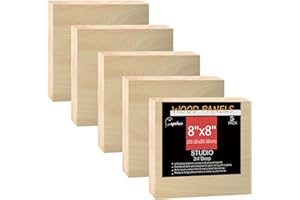 Cupohus Unfinished Wood Boards Canvas for Painting, 5 Packs 3/4'' Deep Cupohus 8'' x 8'' Wooden Cradled Panels for Pouring Art, Crafts, Paints and More