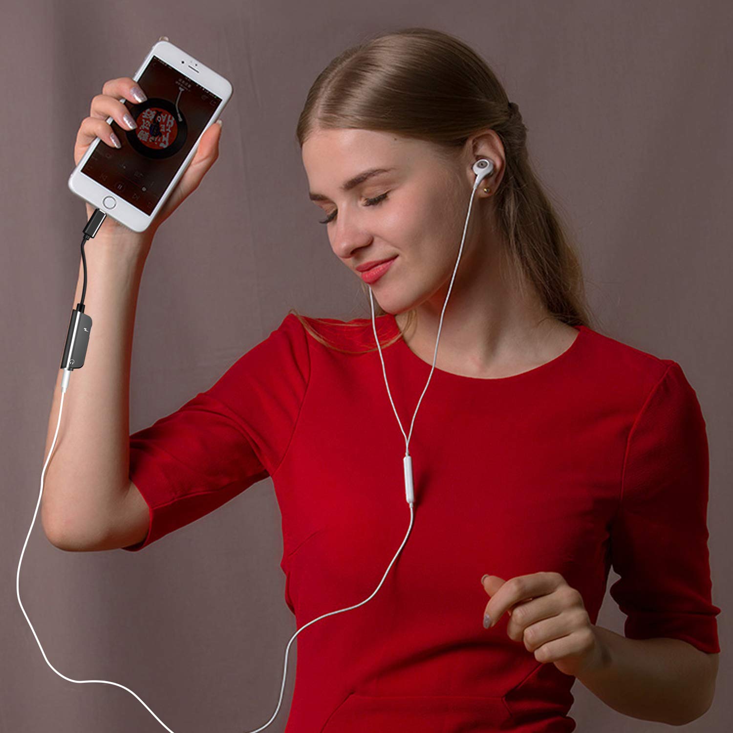 Adaptateur Jack pour iPhone 7, Adaptateur de Casque Aux Jack 3.5 mm Prise de Casque Splitter Compatible iPhone 7/7 Plus/8/8 Plus/XS/XR 2 en 1 Adaptateur pour iOS 12