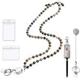 AROUROUA Beaded Lanyard For ID Badges and Keys Pen Holder | Necklanyard For Women, Retractable Teacher Lanyards, Cute Natural Stone Beaded with Pen Holder