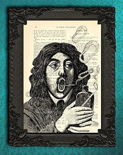 Pipe smoking man poster, curious smoke rings dictionary art print
