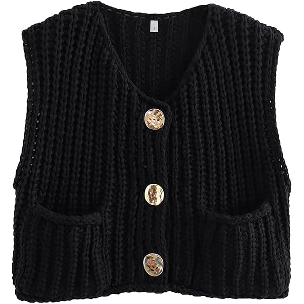 FindThy Women's Cropped Sweater Vest Cute Crewneck Button Down