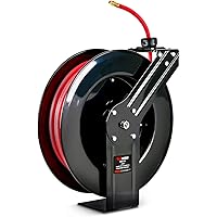 ReelWorks Air Hose Reel Retractable 3/8" Inch x 80' Foot Max 300PSI Longest Ever Hybrid Polymer Hose Industrial Steel Constru