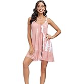 COLOWANA Women's Spaghetti Strap Mini Dress V Neck Boho Floral Printed Casual Summer Beach Short Sundress with Pockets