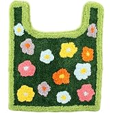 Cute Moss Flower U-Shape Toilet Rug Green Soft Microfiber Contour Bath Rug | 1.6ftx1.6ft Absorbent Non-Slip Bathroom Toilet Rugs Plush Bathroom Mat for Toilet Base Machine Washable Shaggy Bath Decor