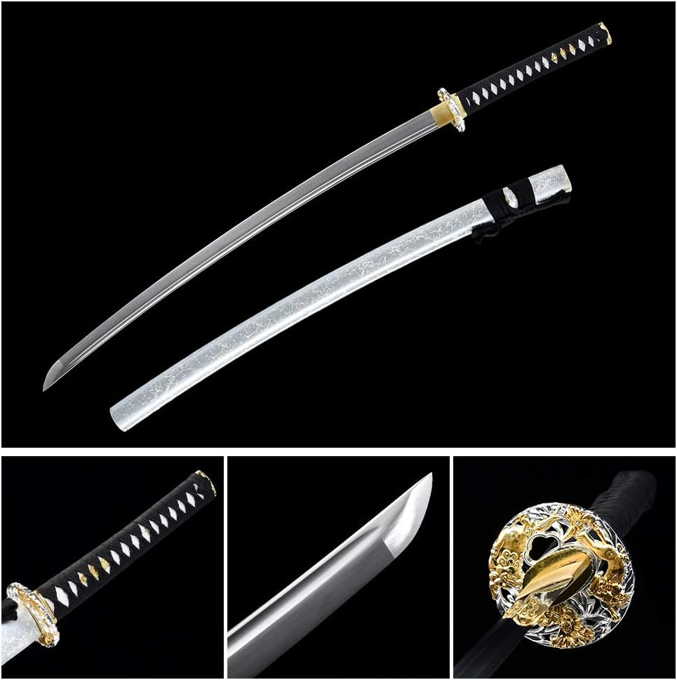 lqdsdj Handmade Sword, Traditional Handcraft Katana Sword Ultra Sharp 1060 Carbon Steel Samurai Sword with Scabbard, Full Tang, Heat Tempered