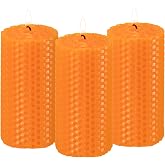 KONNI Beeswax Pillar Candles, Hand Rolled Orange Candle 3 Pack, 2 x 4 inch | Unscented Pillar Candles, 20 Hours Burning Time, Smokeless, Dripless, Large Round Candle for Wedding, Decoration, Party