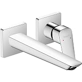 hansgrohe Logis Fine Bathroom Faucet, 1-Handle 2-Hole Wall Mounted Bathroom Sink Faucet for Vanity 1.2 GPM, Chrome, 71256001