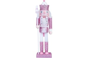 FOTWUZ Christmas Pink Nutcracker Decor - 12" Wooden Glitter Nutcracker Soldier Figures Christmas Doll Ornament for Girl Festival Party Xmas Gift Desktop Home Decorations…