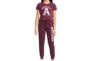 AEROPOSTALE Girls Activewear Set - Short Sleeve Jersey Cotton Shirt & Fleece Jogger Pants - 2 Piece Girls Sweatsuit, 7-16