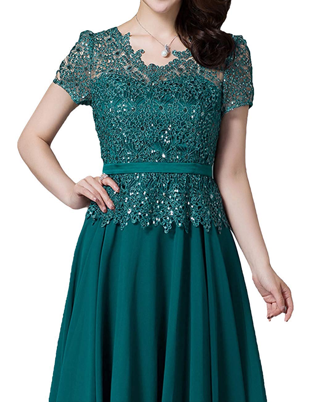 JINGDRESS Tea Length V Neck Mother of The Bride Dresses with Cap