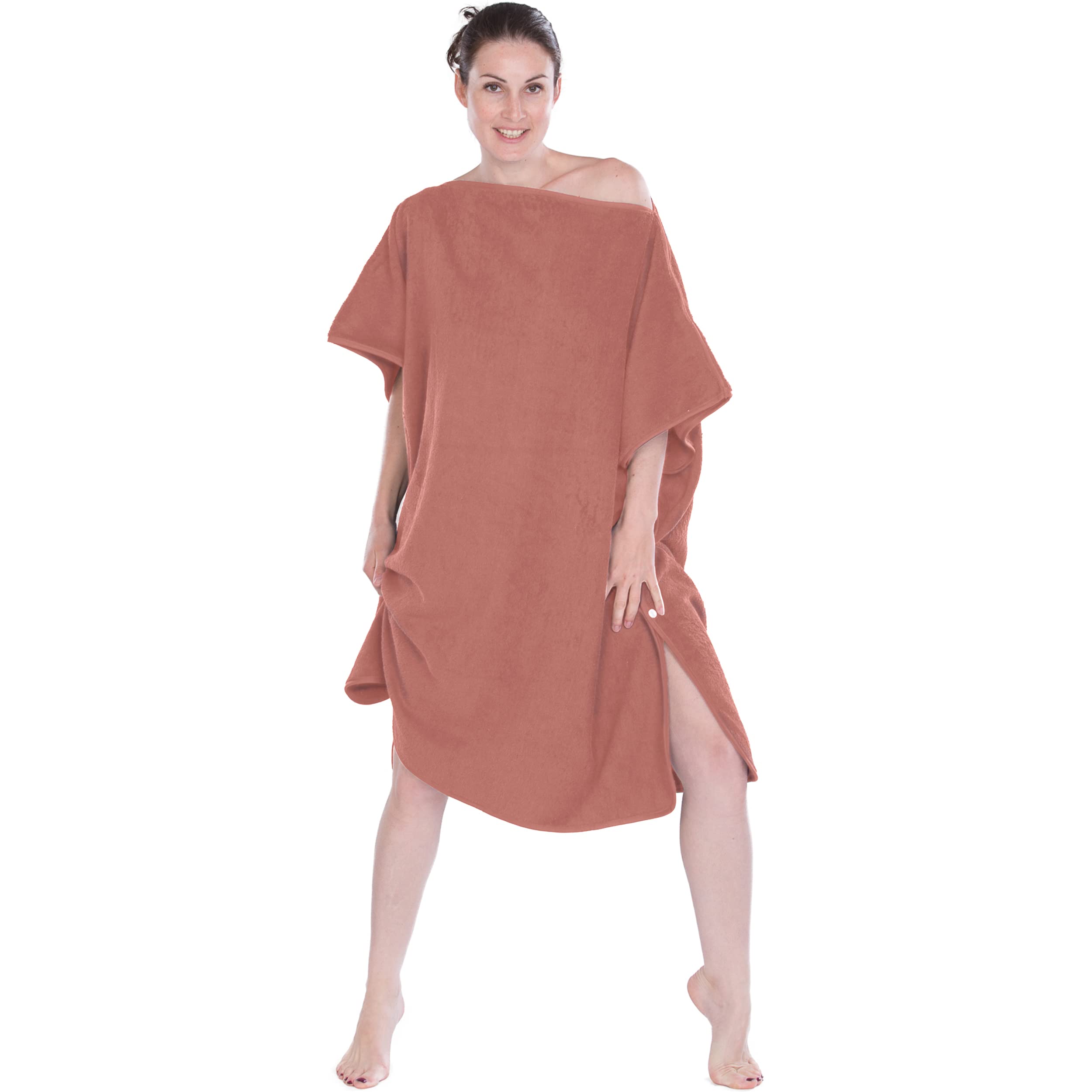 Hesørd 2 in 1 Poncho/Bath Towel for Adults Ladies and Men as a Changing Aid, Surf Poncho - Towel Made of 100% Cotton in Terry Quality, Absorbent and Soft, Rose