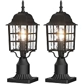 Aoceley 2-Pack Outdoor Post Lights, Aluminum Lamp Post Light Fixture | IP65 Waterproof, Anti-Rust, Water Ripple Glass, Pier Mount Base, Exterior Pole Lantern for Yard, Patio, Pathway, Walkway