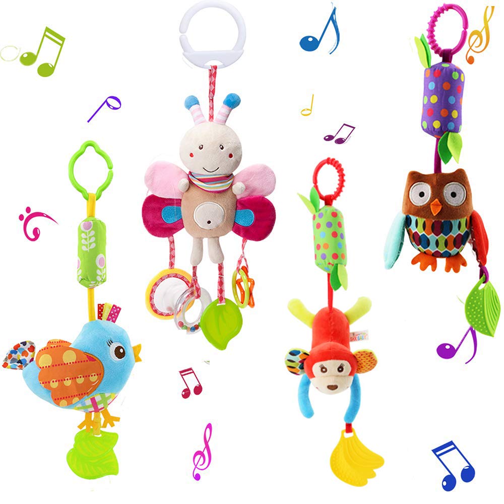 Photo 1 of Sealive 4 Piece Baby Stroller Sensory Musical Toys, Soft Rattles Hanging Plush Activity Crib Car Seat Toys for Babies Boy Girl