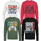 BROOKLYN VERTICAL 4-Pack Boys Long Sleeve Crew Neck T-Shirt with Chest Print | Soft Cotton Sizes 6-20