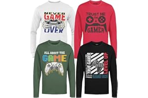 BROOKLYN VERTICAL 4-Pack Boys Long Sleeve Crew Neck T-Shirt with Chest Print | Soft Cotton Sizes 6-20