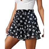 Aoudery Flowy Shorts for Women Casual Boho Floral Skorts Ruffle Mini Skirts Running Tennis Butterfly Chiffon Shorts