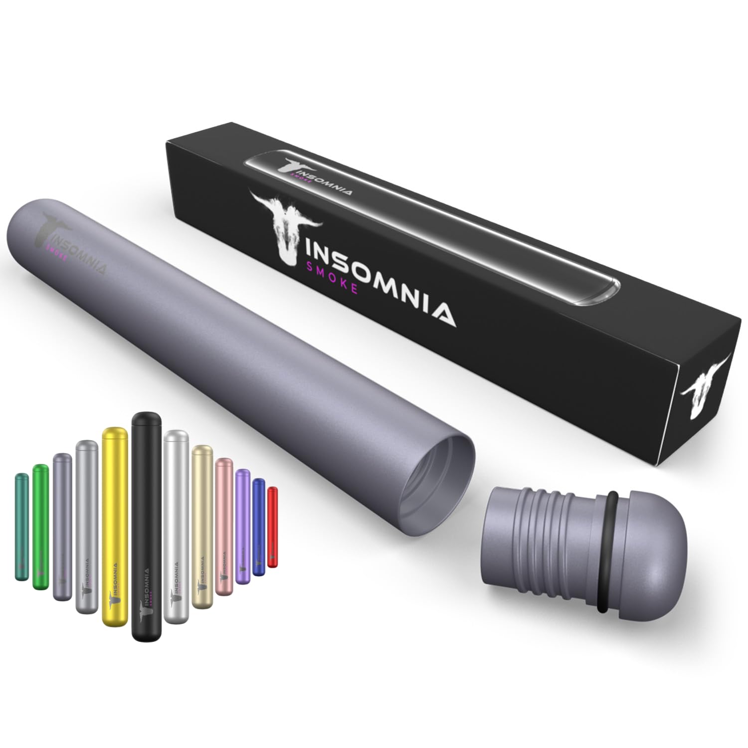 Insomnia Smoke Joint Case | Water, Smell & Odour Proof | Premium Tobacco Doob Tube Cigarette Storage Container Box for King Size Pre-roll Cone | Made of CNC Aluminium for Luxury Lifestyle (Grey)