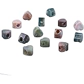 Amogeeli 15pcs Heart Shaped India Agate Crystal Loose Beads Set, Big Hole Stone Beads for Jewelry Making Macrame Hair Braids